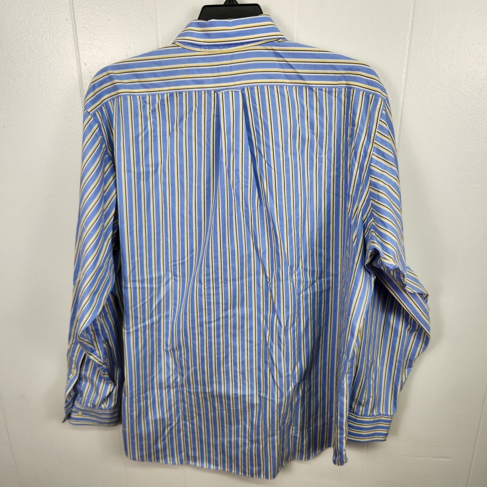 Lanesboro Shirt Mens 2XL Blue Yellow Striped Button Down Non Iron Cotton‎ Dress - Picture 5 of 9